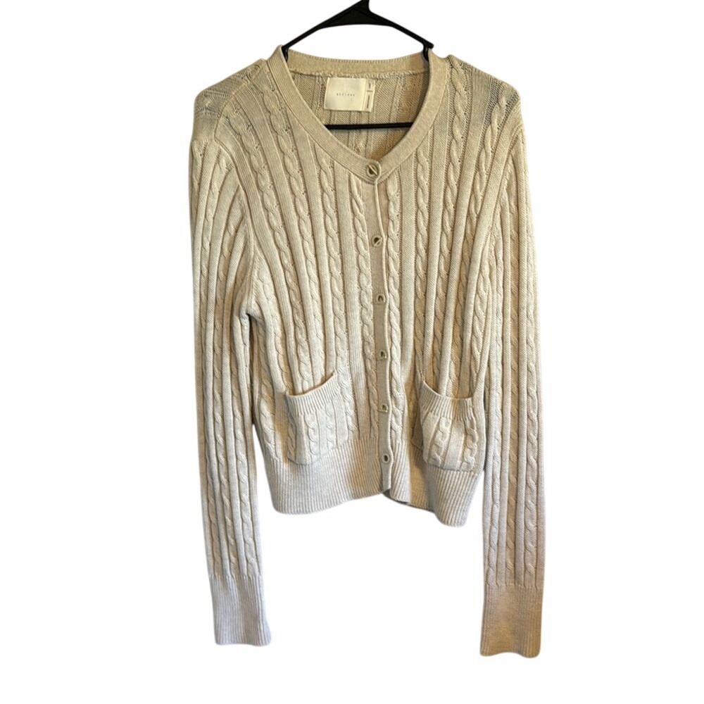 All:row Women's Cream Cable Knit Sofia Cardigan‎ Sweater Large